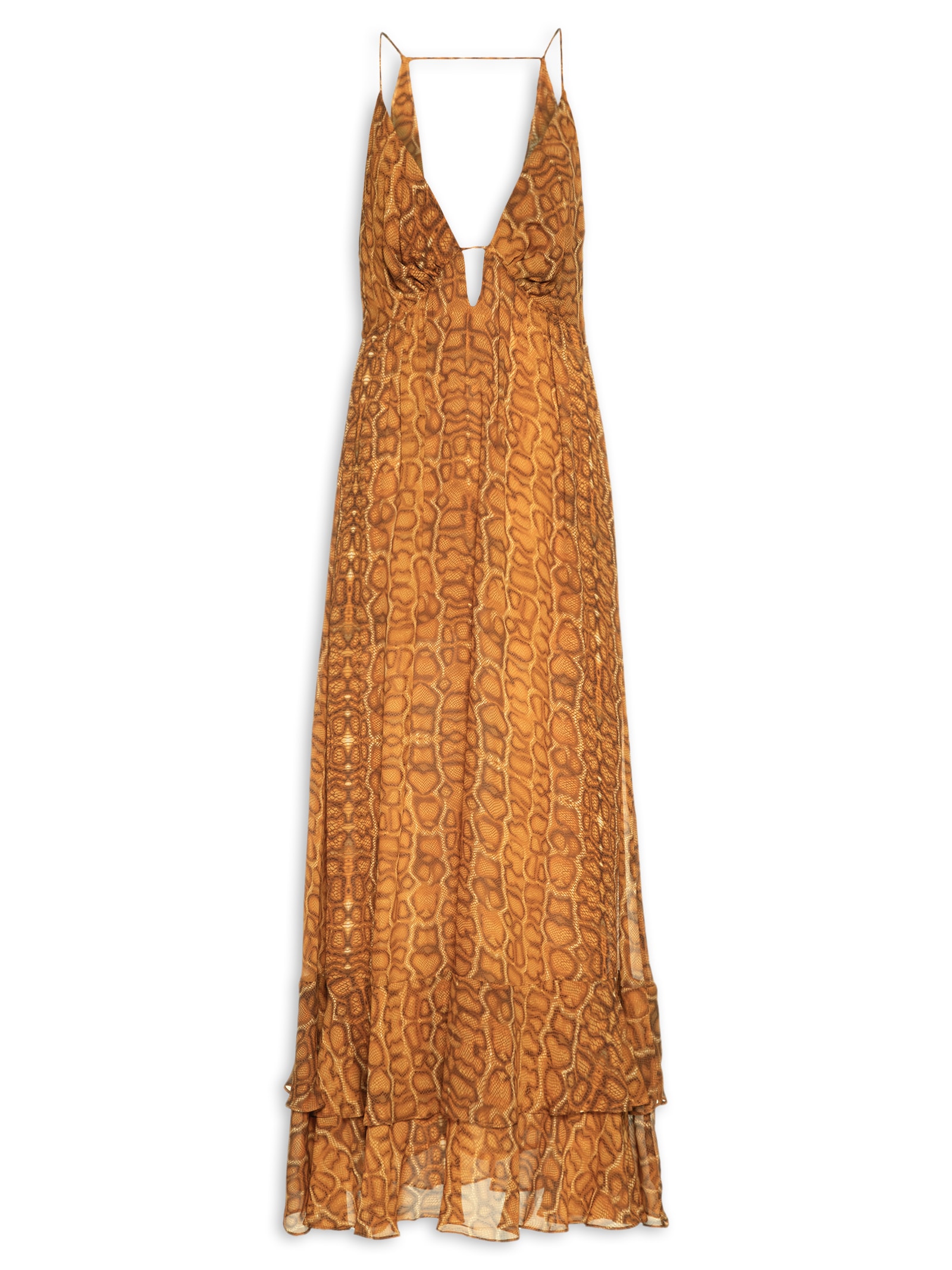 Vestido Midi Barra Babados Cobra Lajedo Marrom Animale