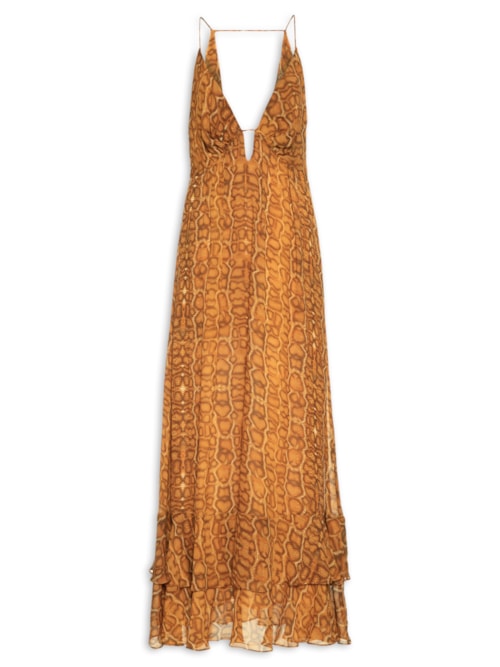 Vestido Midi Barra Babados Cobra Lajedo – Marrom