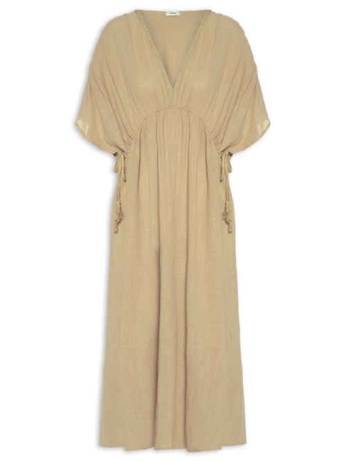 Vestido Midi Bata Com Linho – Bege