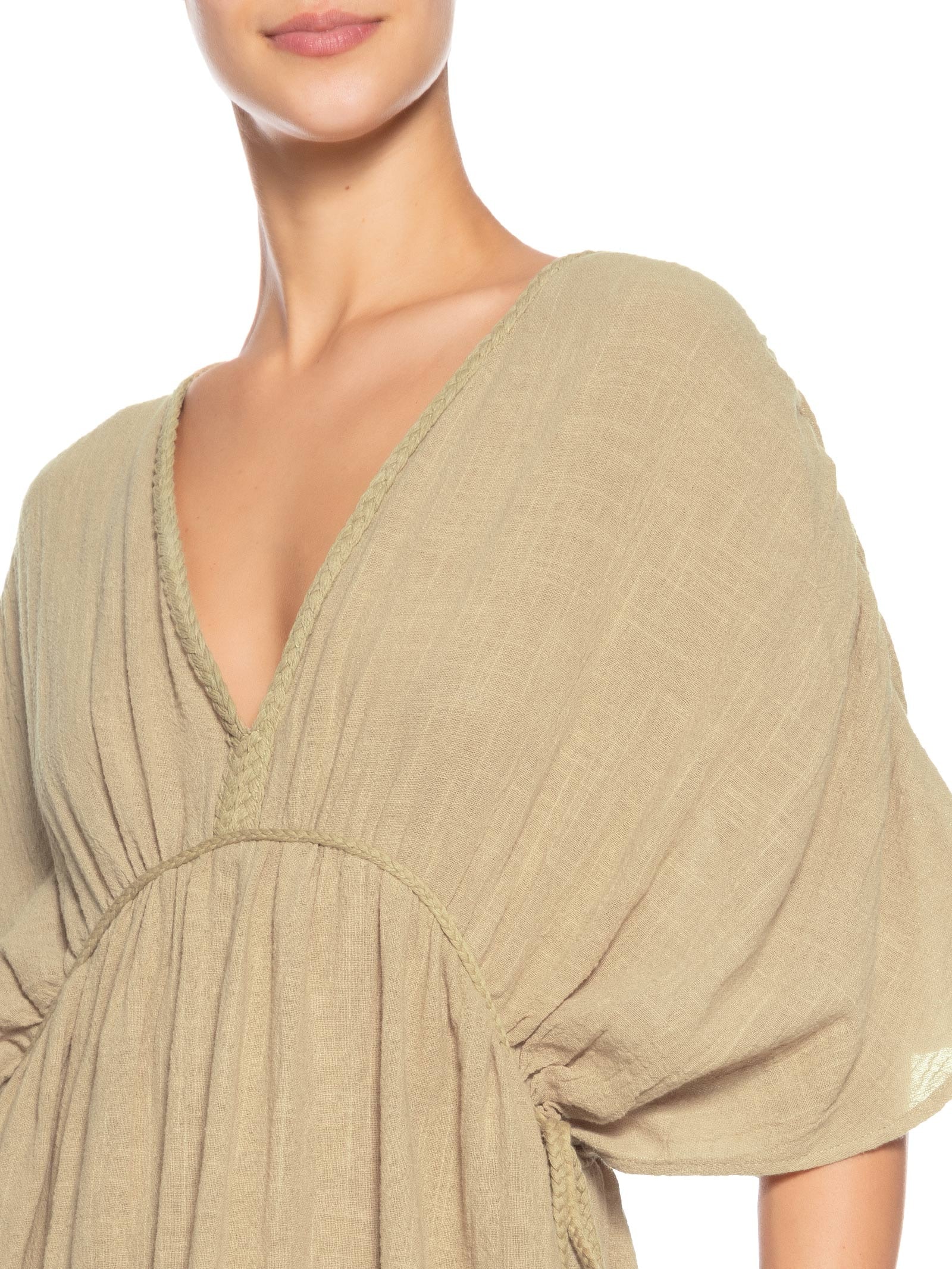 Vestido Midi Bata Com Linho Bege Basiq