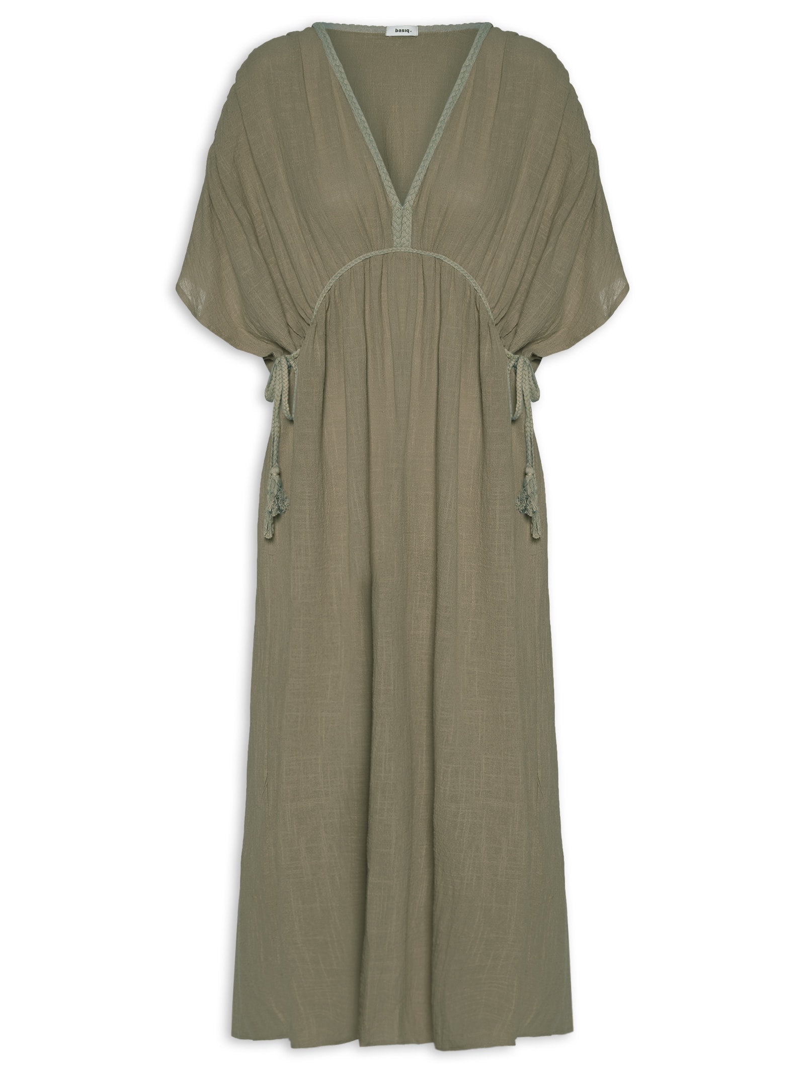 Vestido Midi Bata Com Linho Verde Basiq