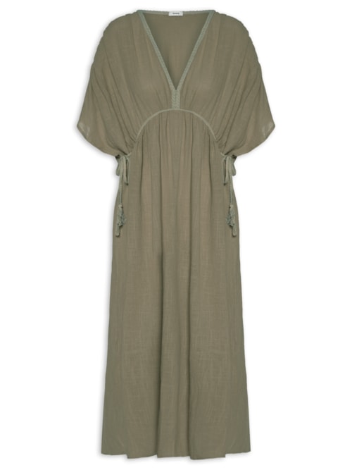 Vestido Midi Bata Com Linho – Verde