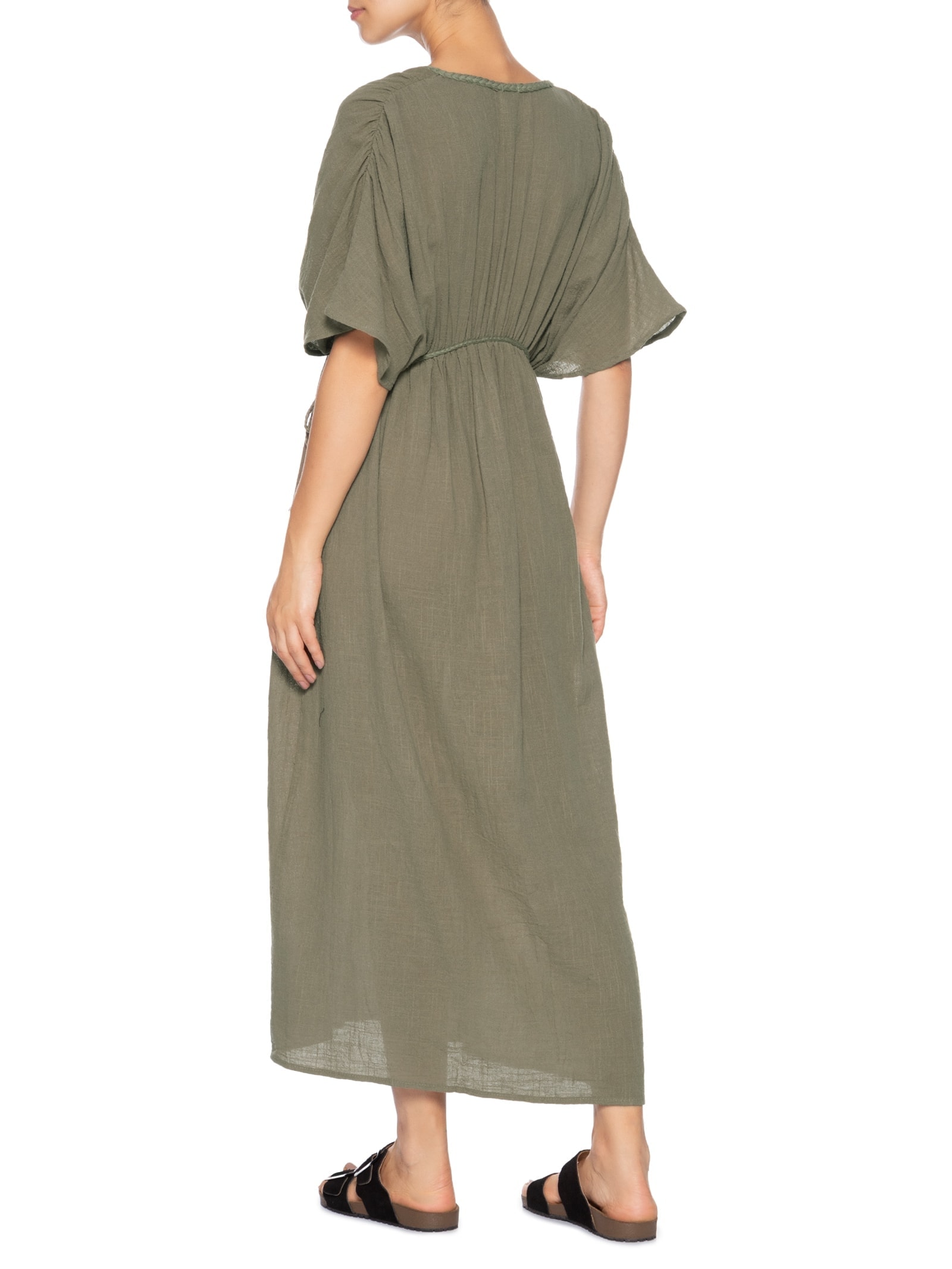 Vestido Midi Bata Com Linho Verde Basiq