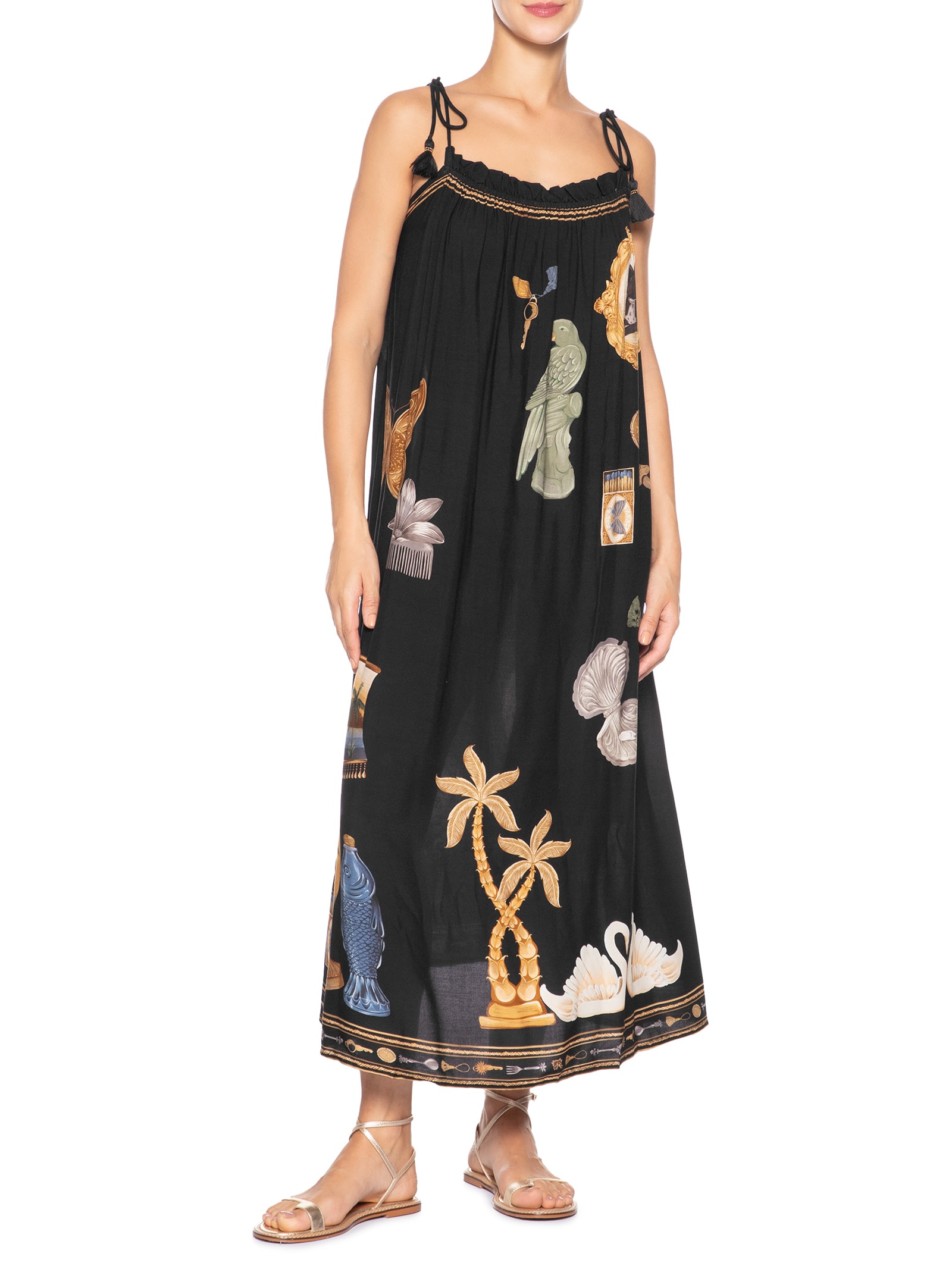 Vestido Midi Bibelô Preto Farm