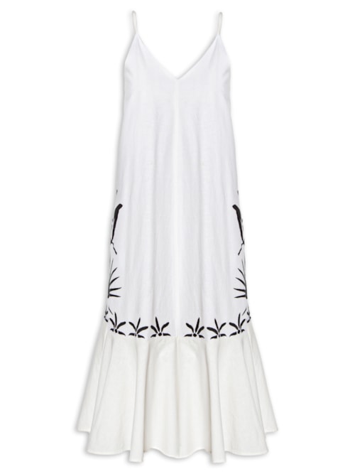 Vestido Midi Bordado Botânico – Off White