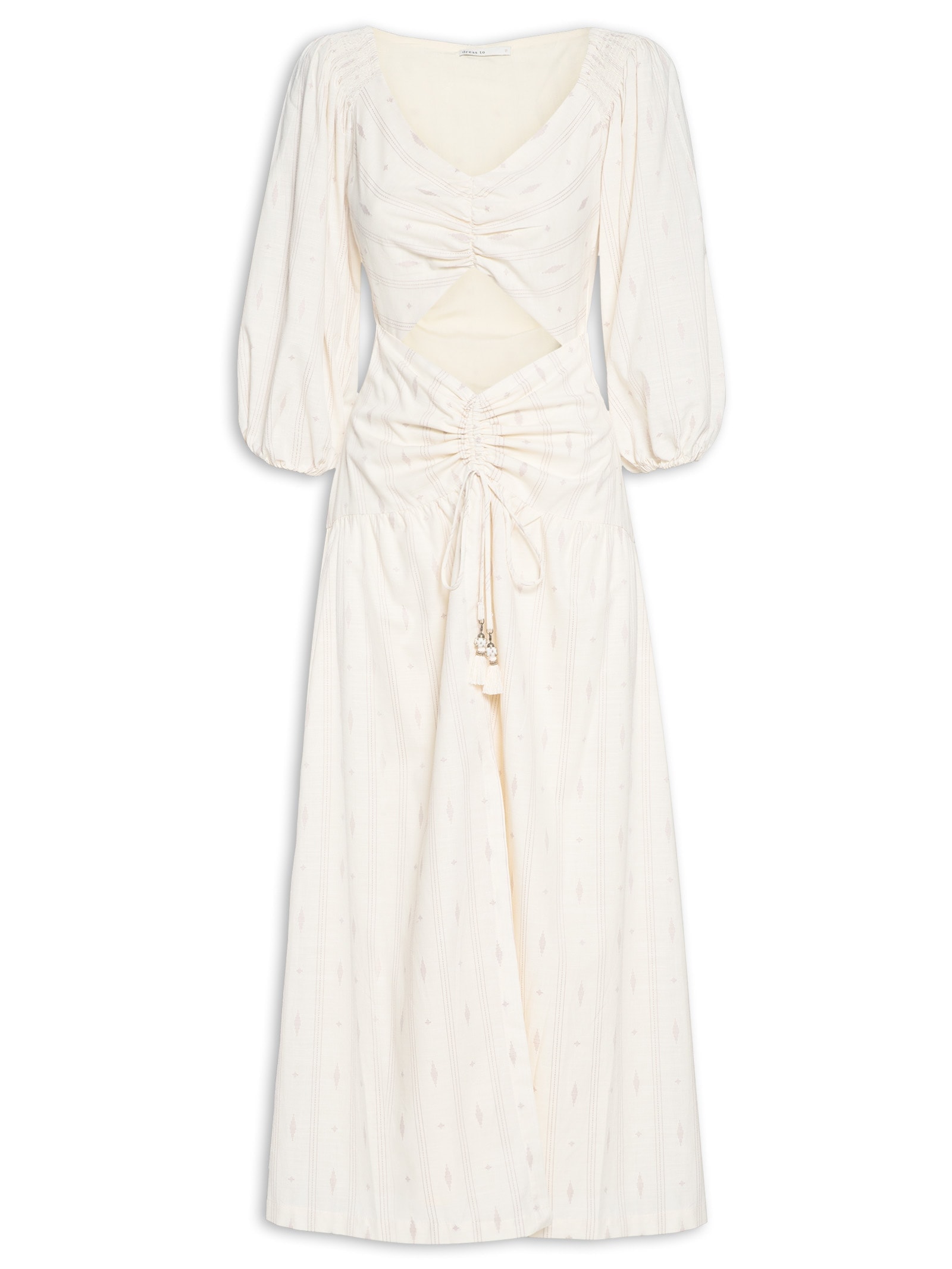 Vestido Midi Bordado Caminhos Bege Dress To