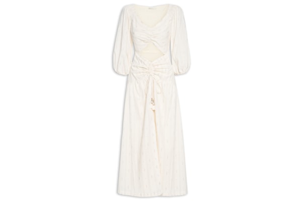 Vestido Midi Bordado Caminhos - Bege