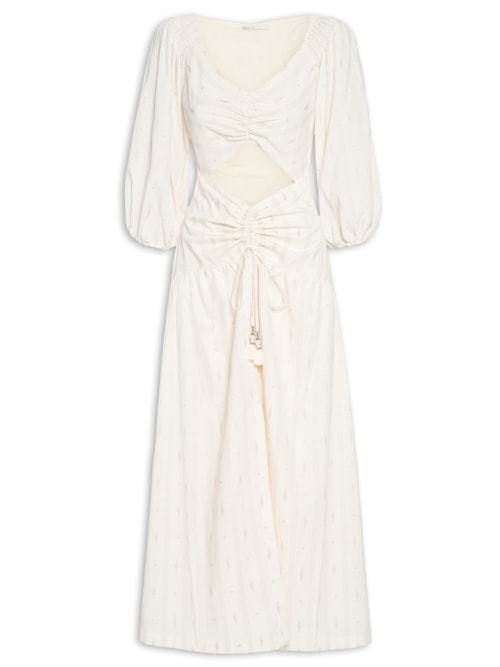 Vestido Midi Bordado Caminhos – Bege