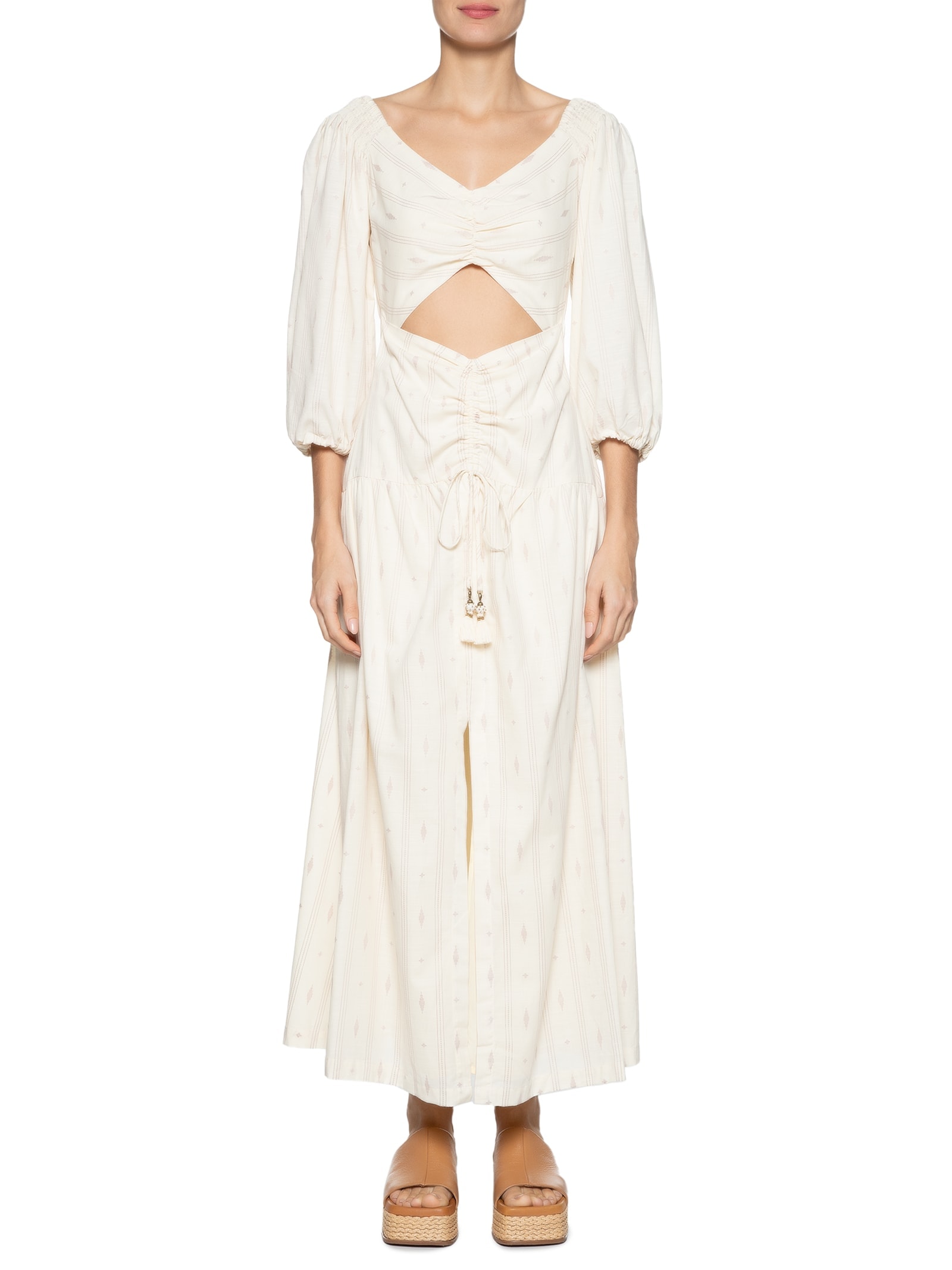 Vestido Midi Bordado Caminhos Bege Dress To