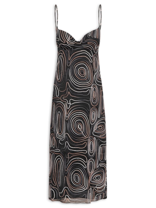 Vestido Midi Bordado com Bojo – Preto