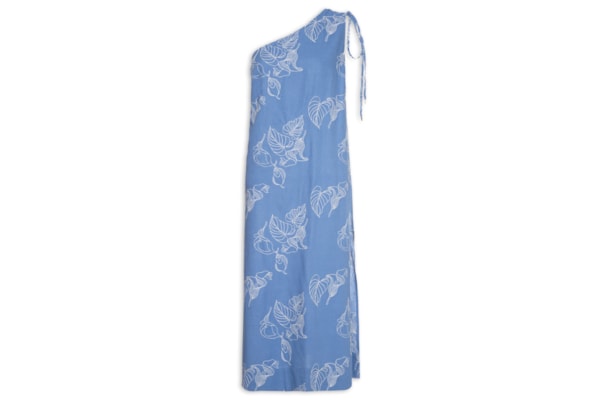 Vestido Midi Bordado Copo De Leite - Azul