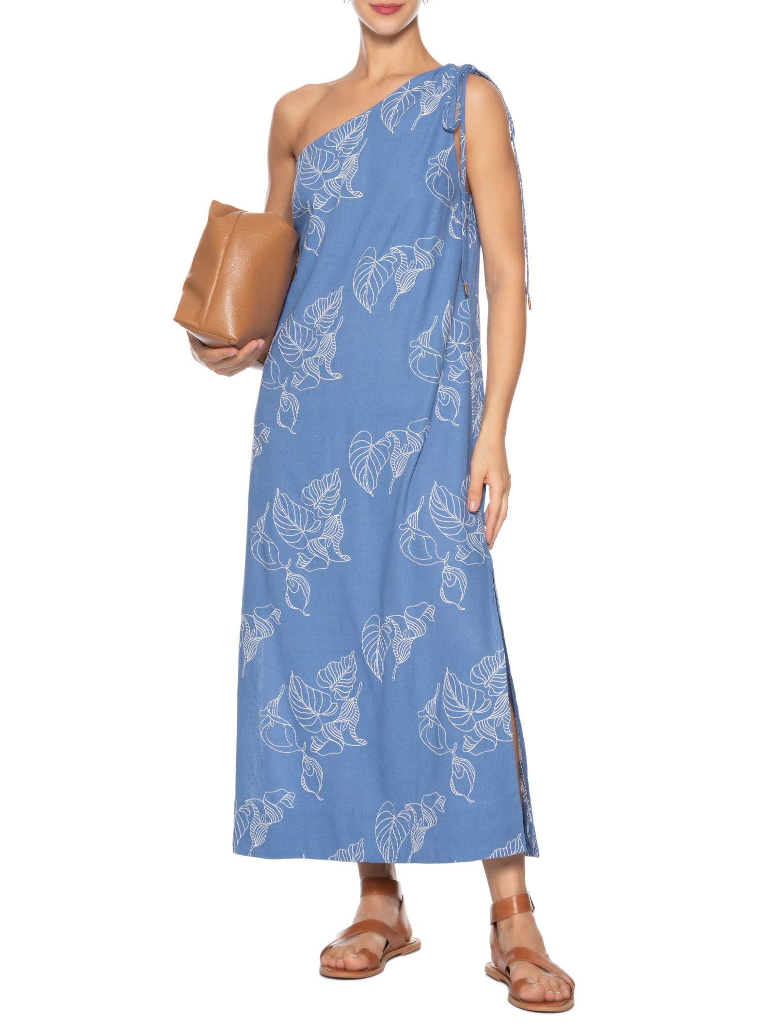 Vestido Midi Bordado Copo De Leite Azul Dress To