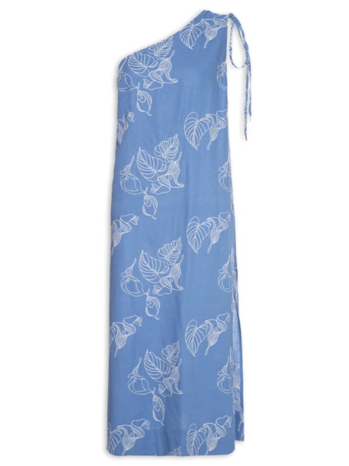 Vestido Midi Bordado Copo De Leite – Azul