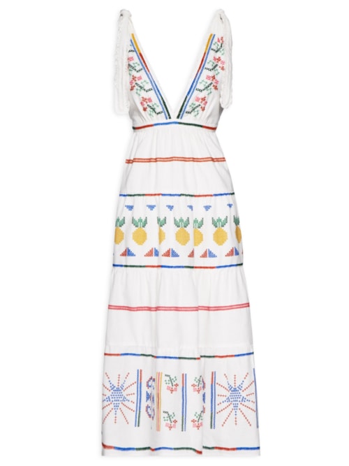 Vestido Midi Bordado Dança De Listra - Off White