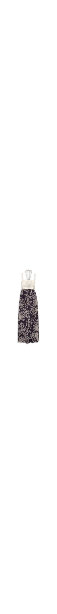 Vestido Midi Bordado Estampa Mar - Bege