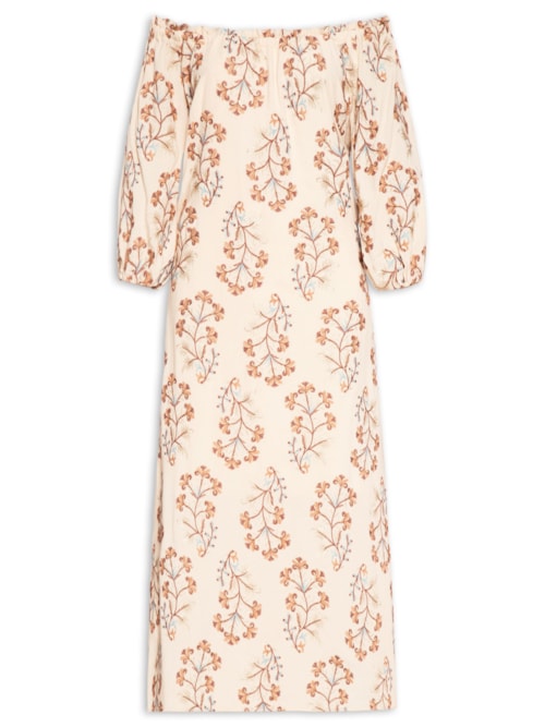 Vestido Midi Bordado Iris – Bege