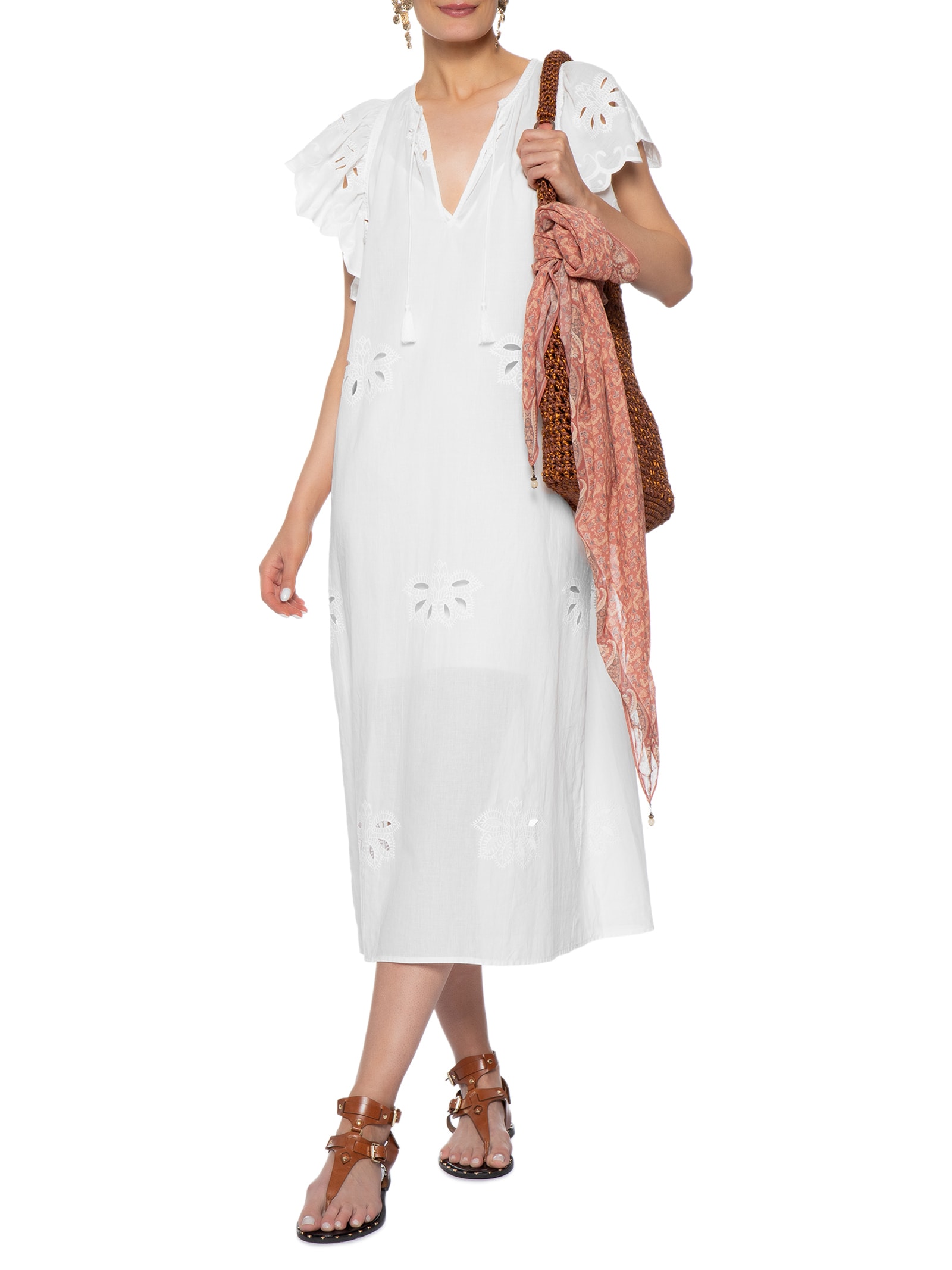 Vestido Midi Bordado Lotus – Branco Maria Filó