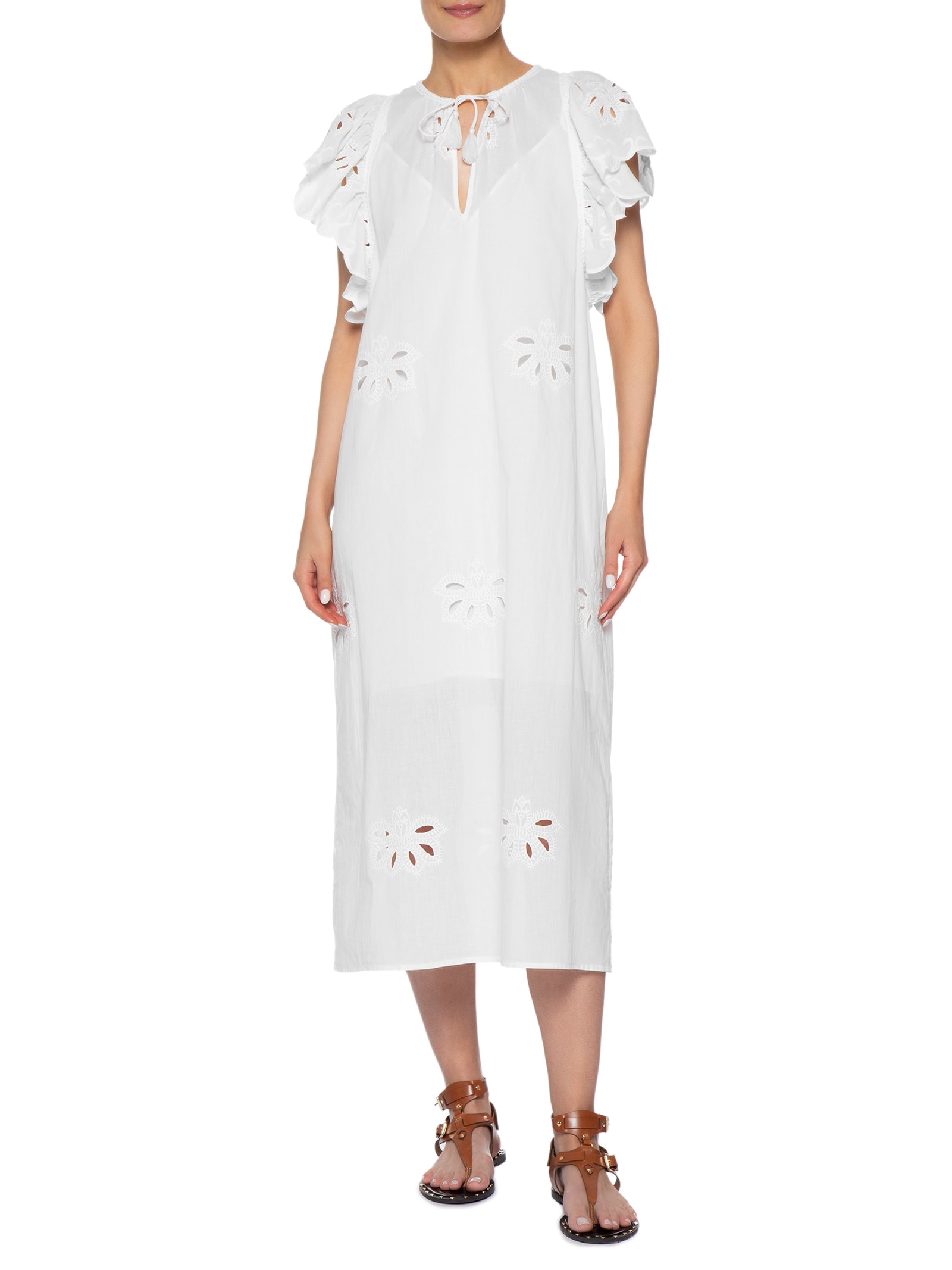 Vestido Midi Bordado Lotus – Branco Maria Filó