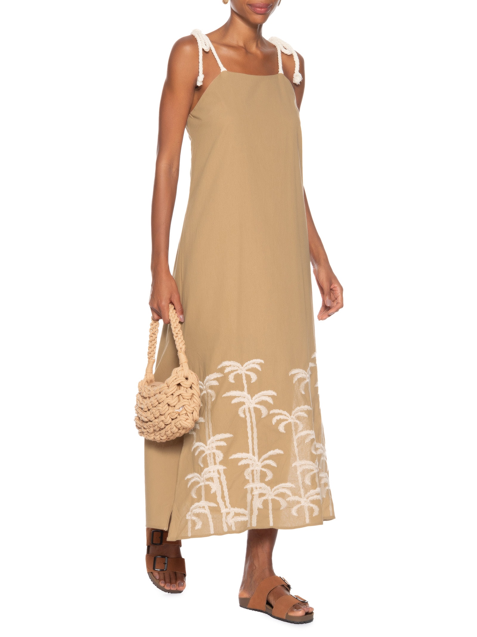 Vestido Midi Bordado Marrom Basiq