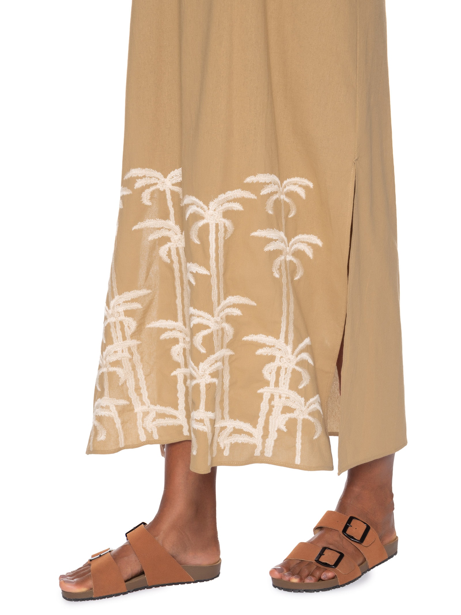 Vestido Midi Bordado Marrom Basiq