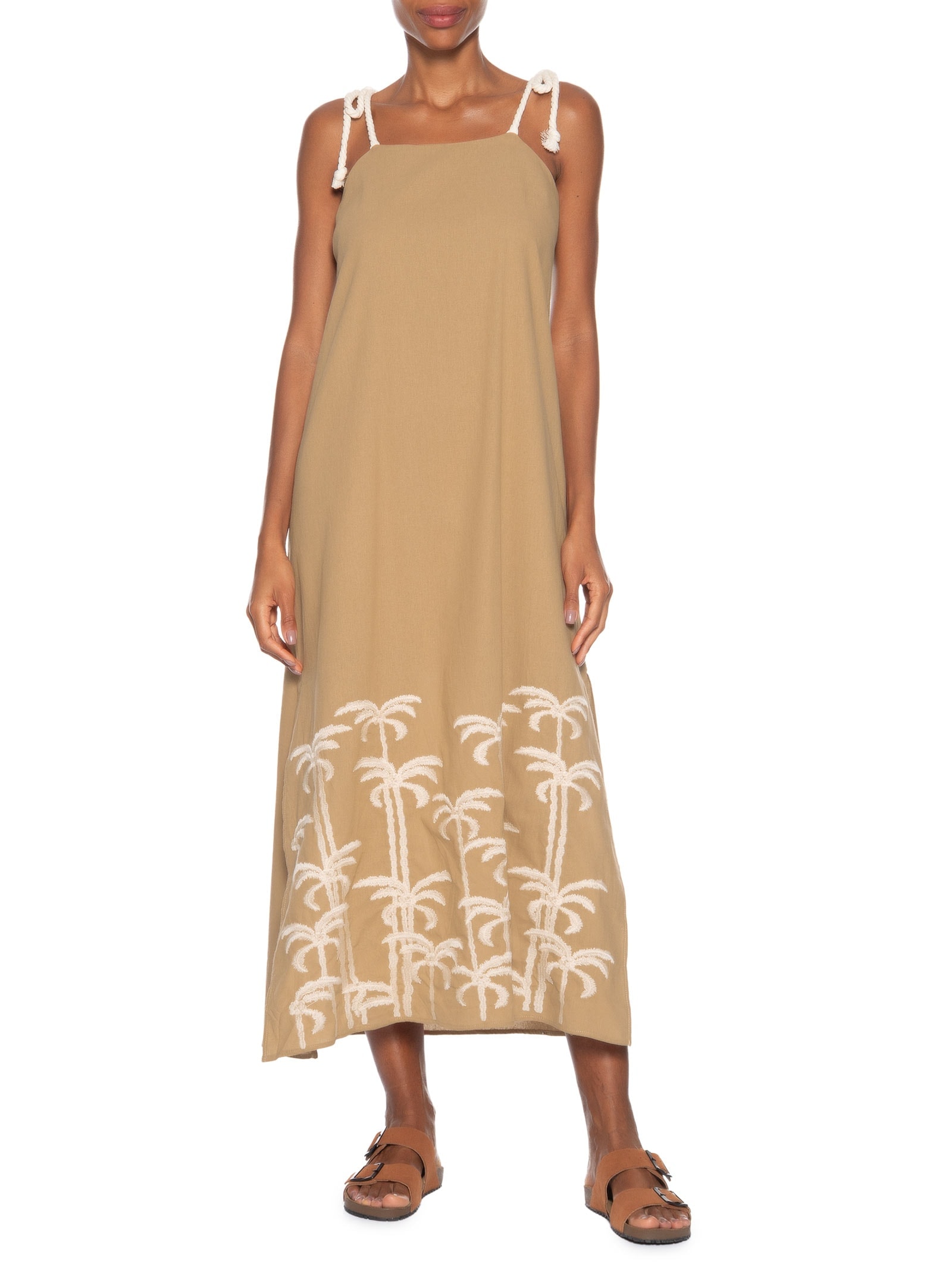 Vestido Midi Bordado Marrom Basiq