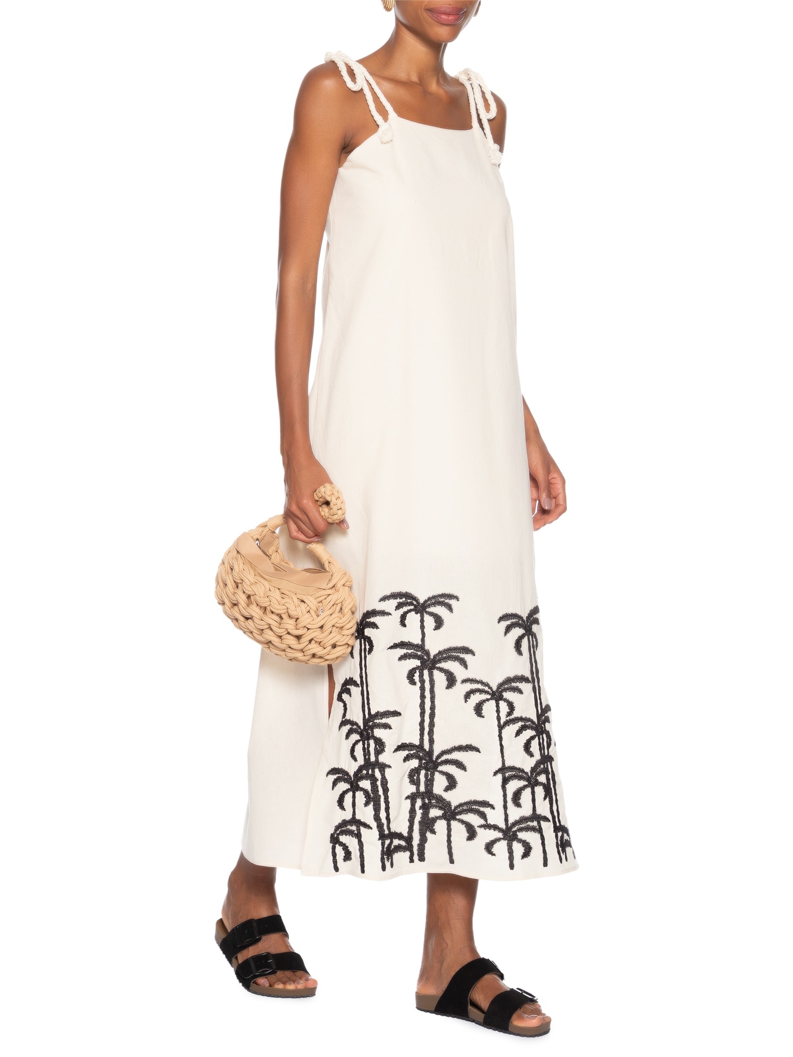 Vestido Midi Bordado Off White Basiq