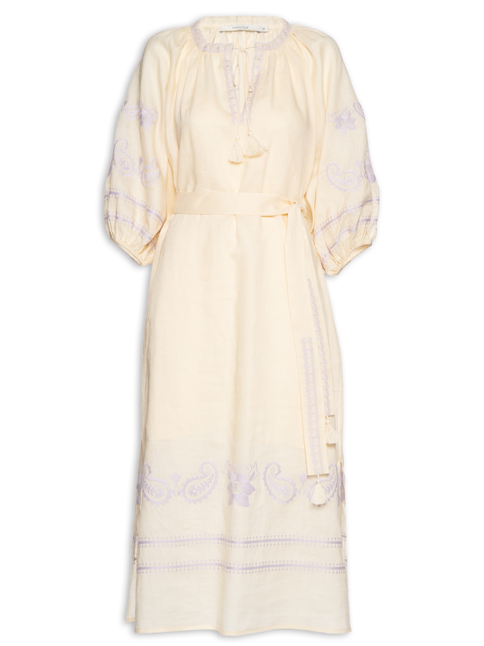 Vestido Midi Bordado Paisley Amarelo Maria Filó