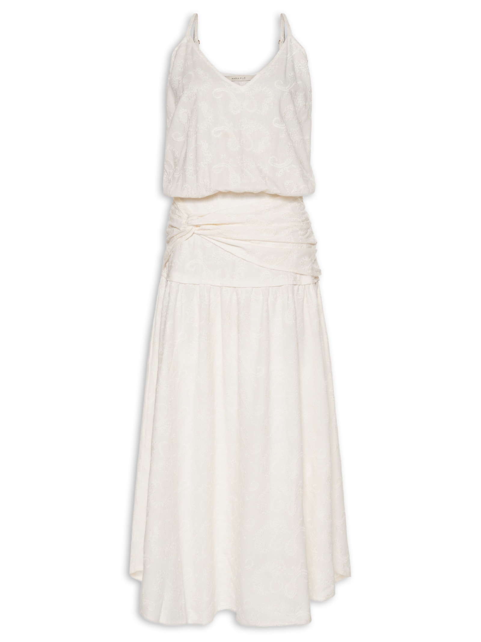 Vestido Midi Bordado Paisley Branco Maria Filó