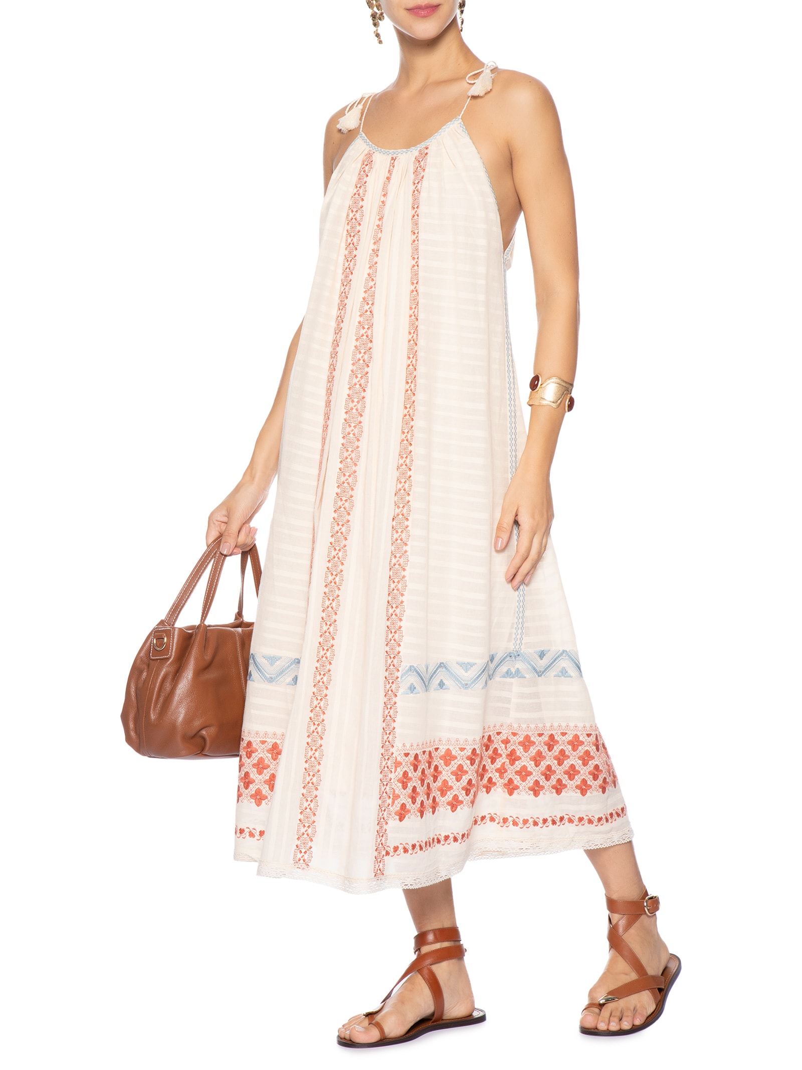 Vestido Midi Bordado Ulla Amarelo Maria Filó