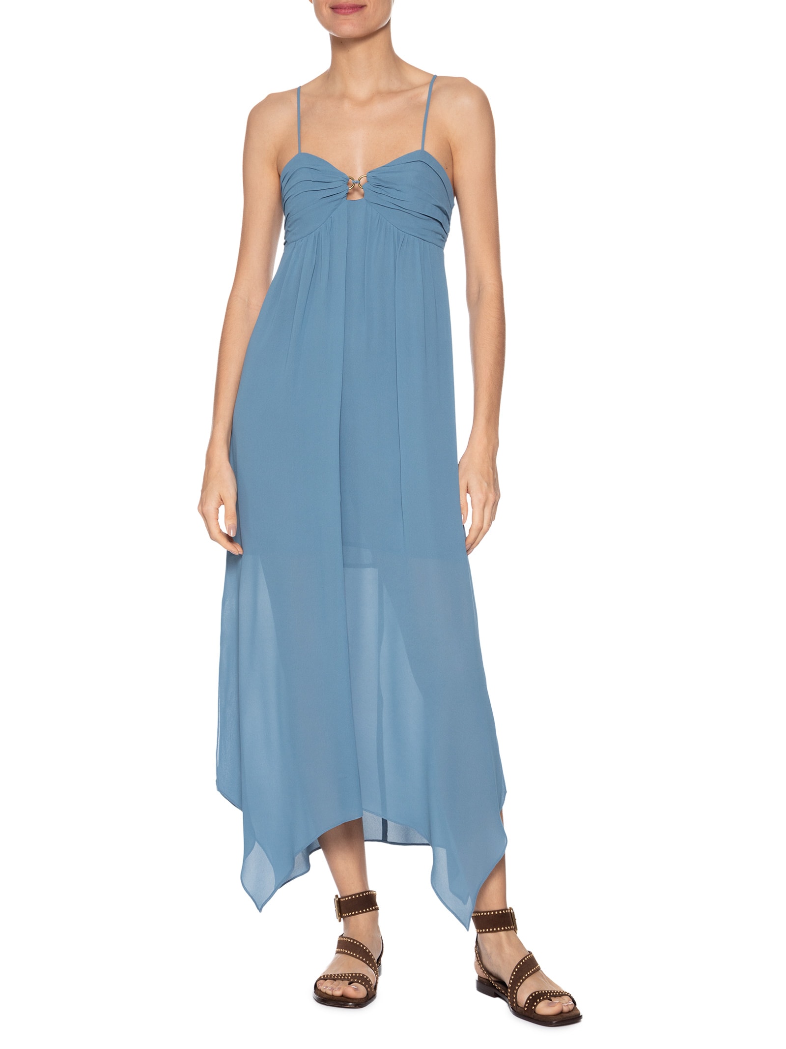 Vestido Midi Busto Franzido Azul Maria Filó