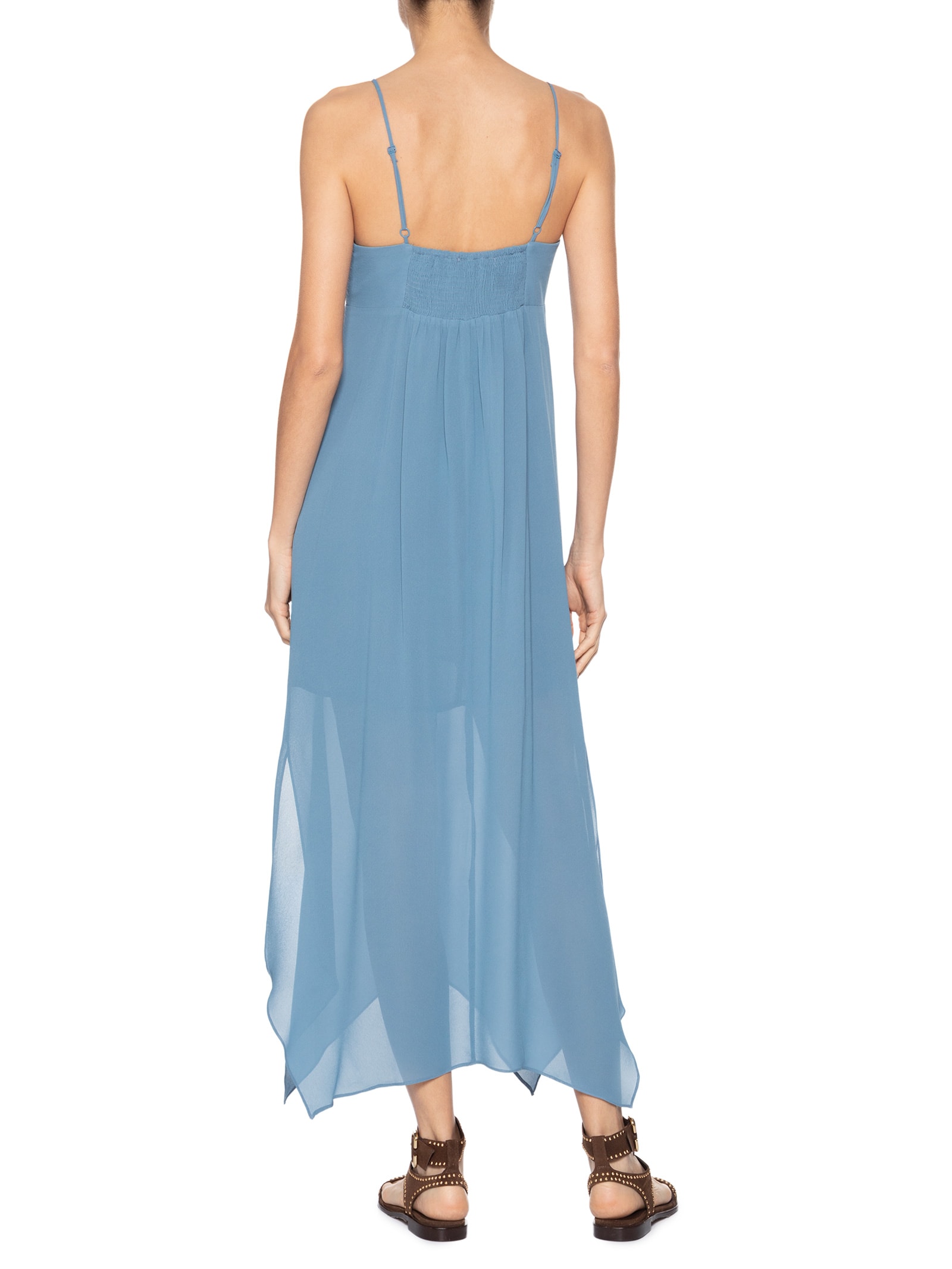 Vestido Midi Busto Franzido Azul Maria Filó