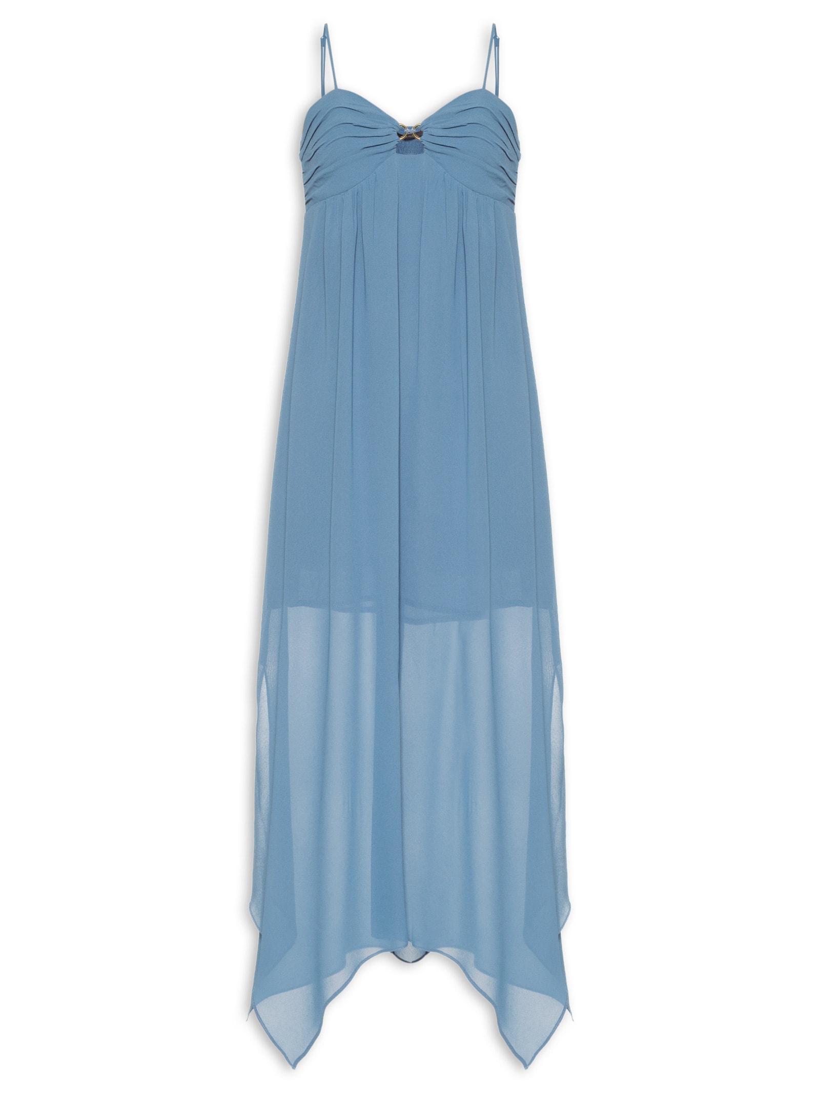 Vestido Midi Busto Franzido Azul Maria Filó