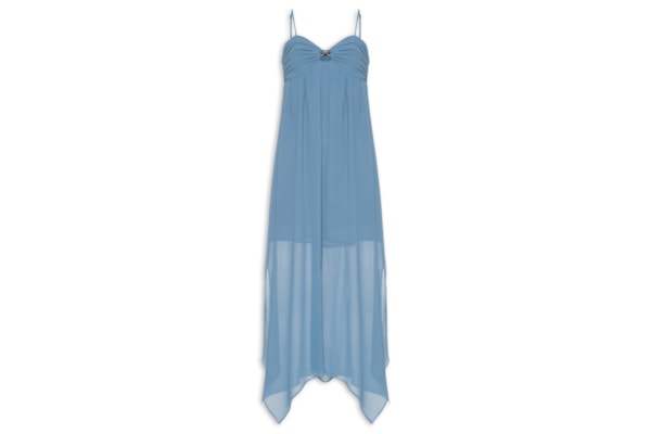 Vestido Midi Busto Franzido - Azul