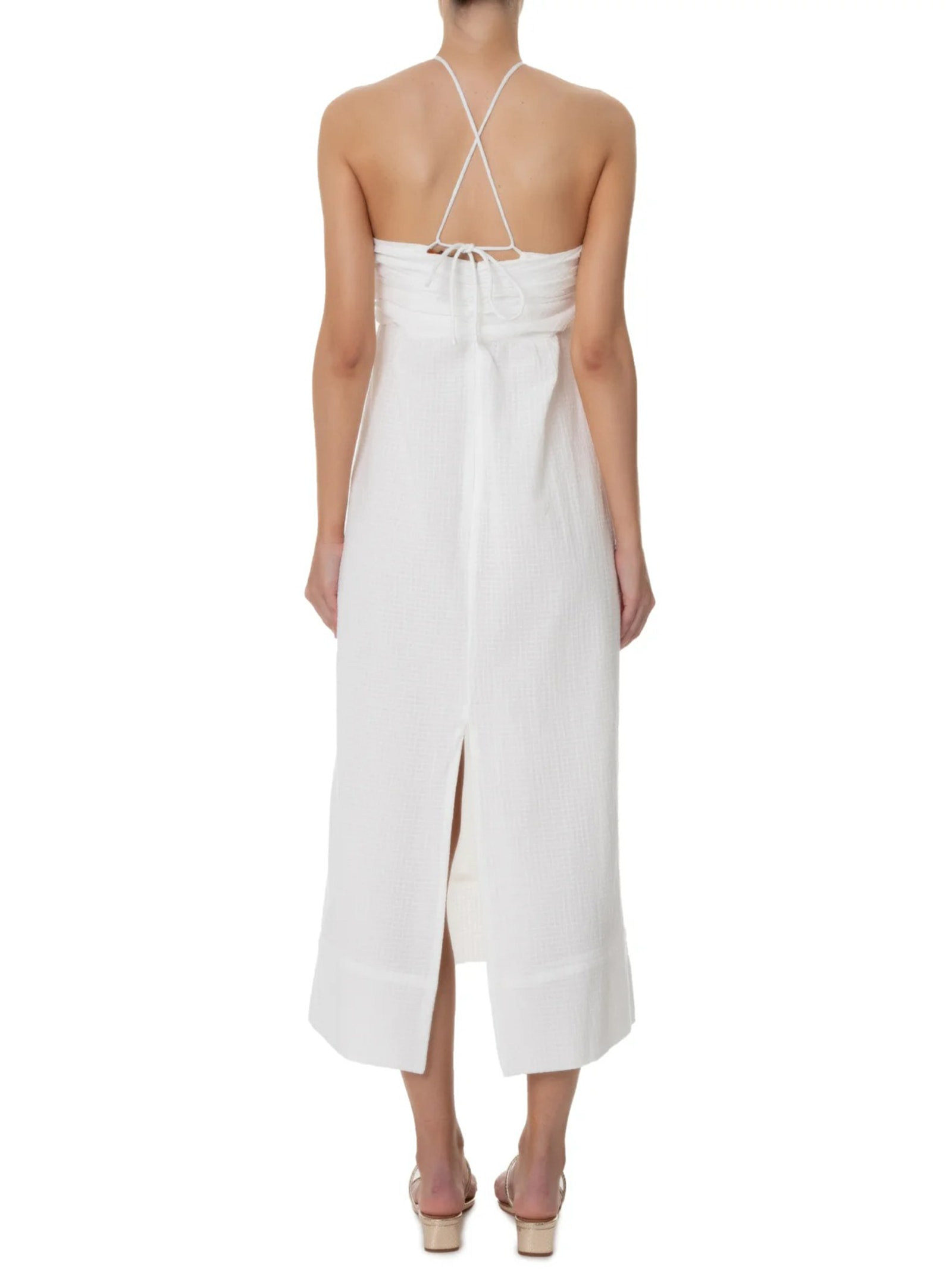 Vestido Midi Busto Franzido Branco Animale