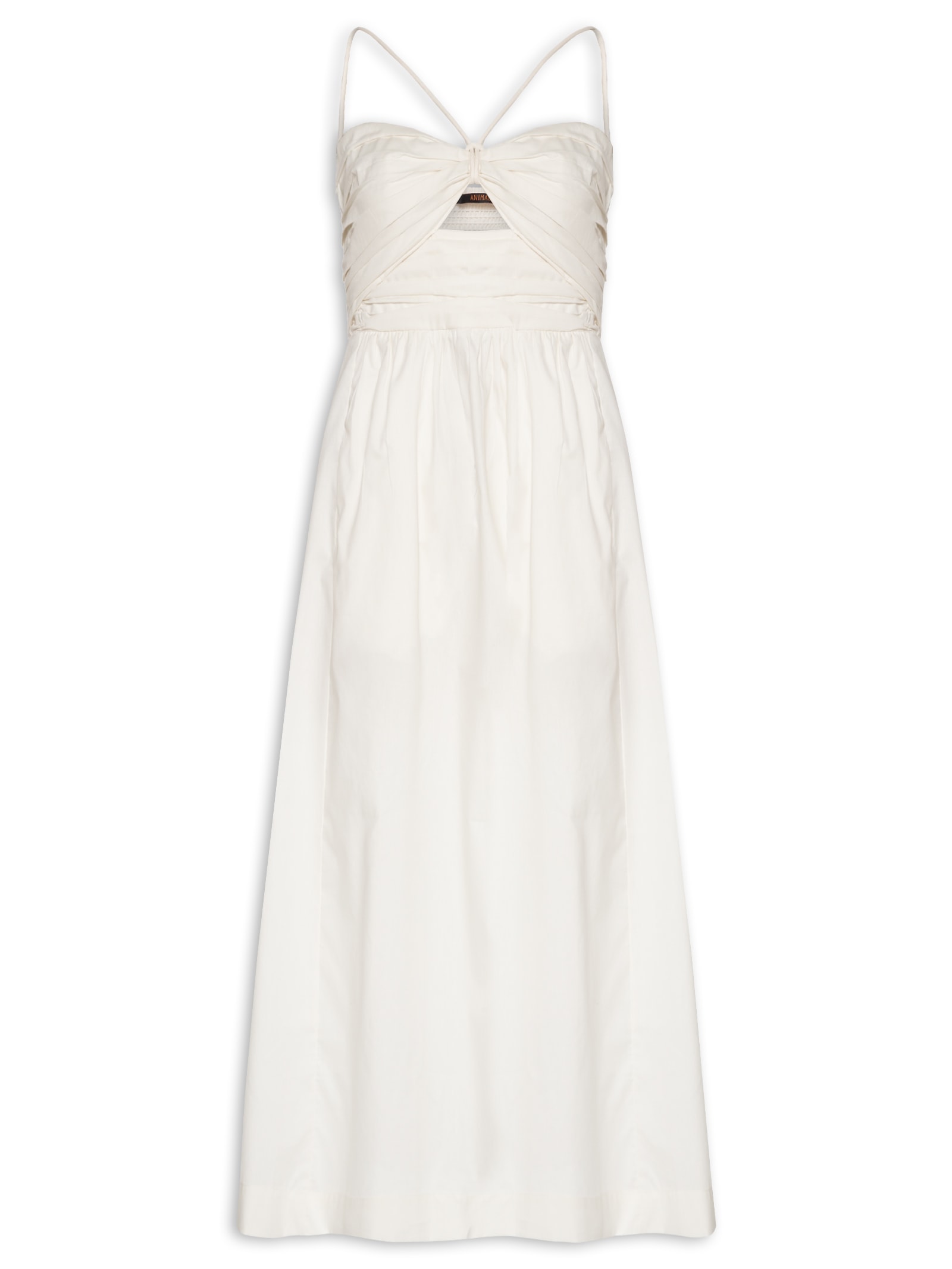Vestido Midi Busto Franzido De Algodão Branco Animale
