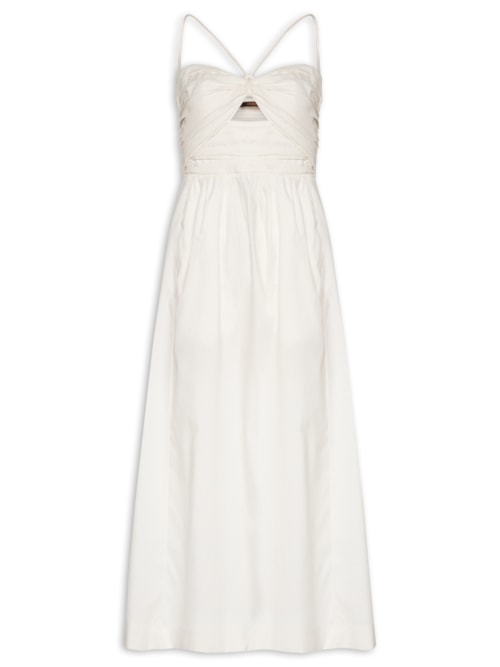 Vestido Midi Busto Franzido De Algodão – Branco