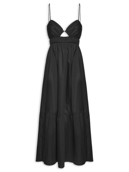 Vestido Midi Busto Franzido De Algodão – Preto