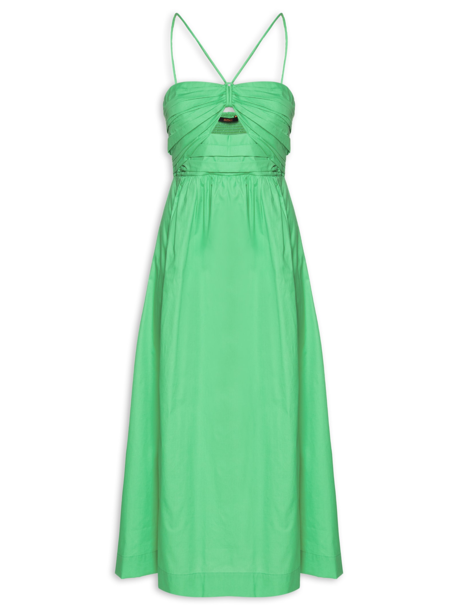 Vestido Midi Busto Franzido De Algodão Verde Animale