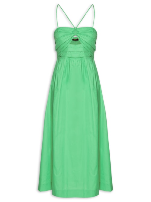 Vestido Midi Busto Franzido De Algodão – Verde
