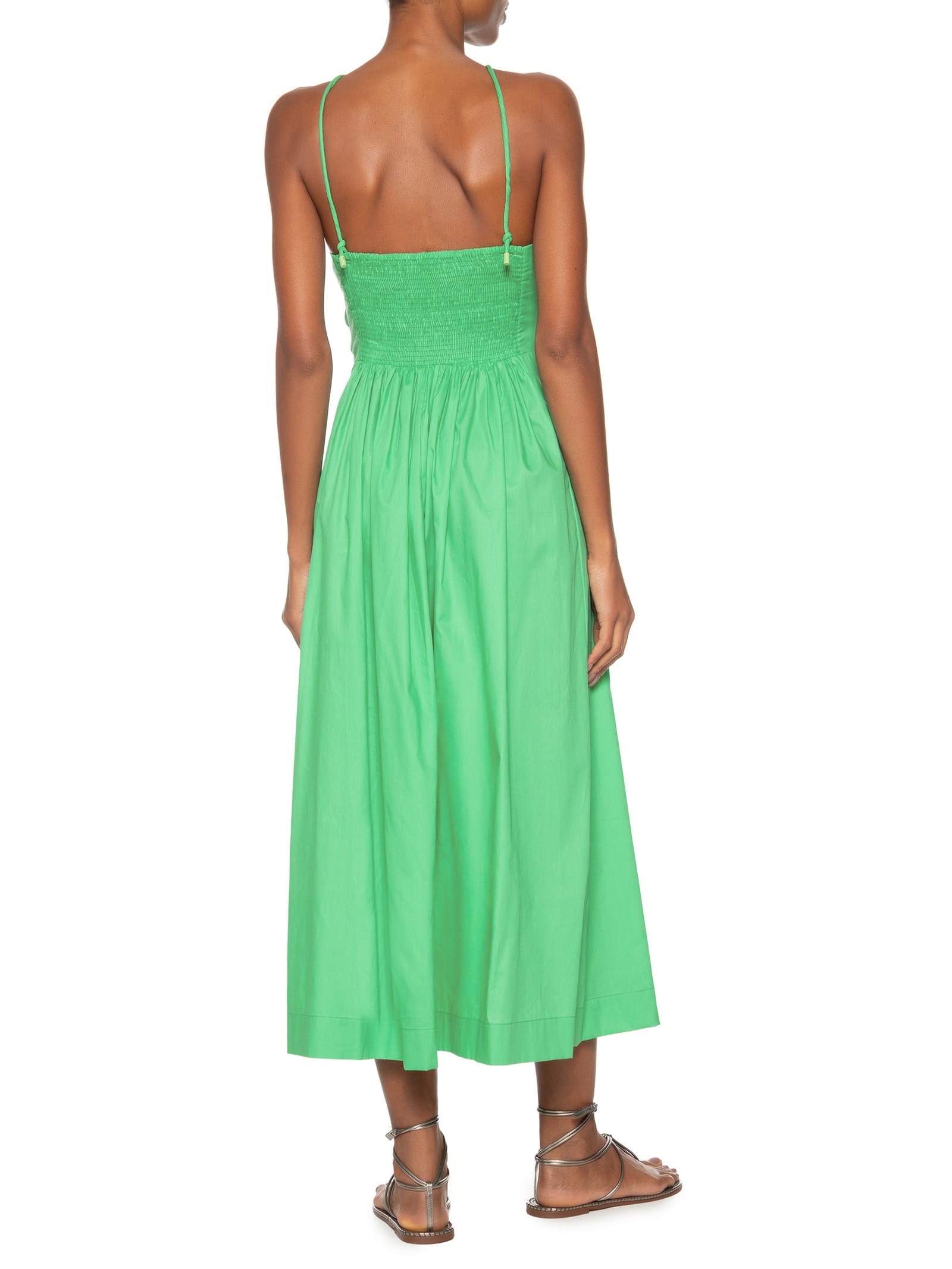 Vestido Midi Busto Franzido De Algodão Verde Animale