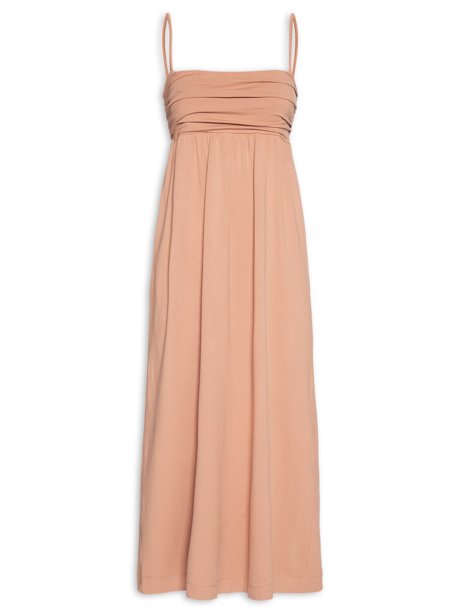 Vestido Midi Busto Franzido Marrom Animale
