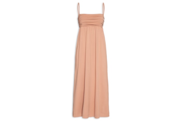 Vestido Midi Busto Franzido - Marrom