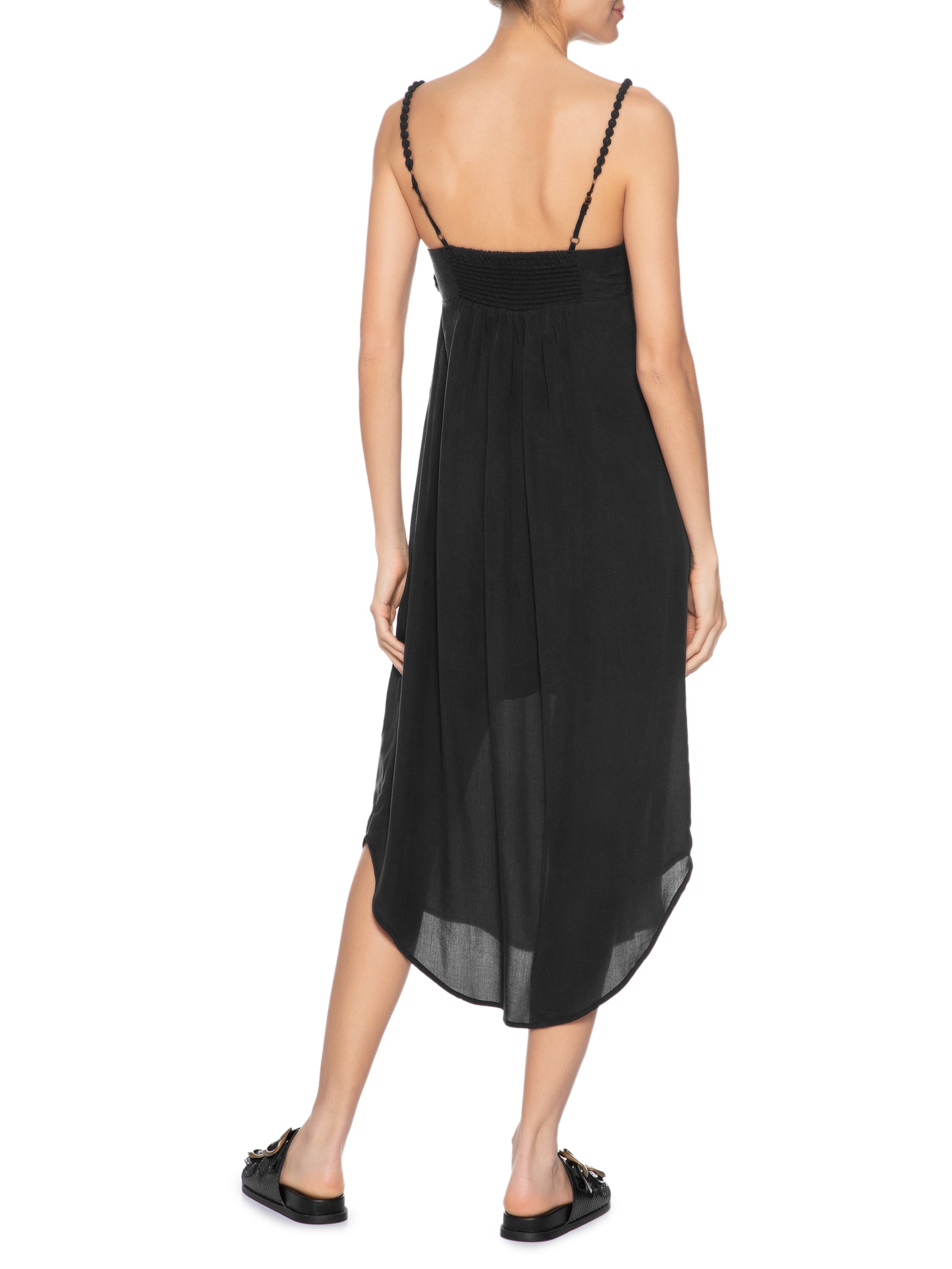 Vestido Midi Busto Franzido Preto Maria Filó