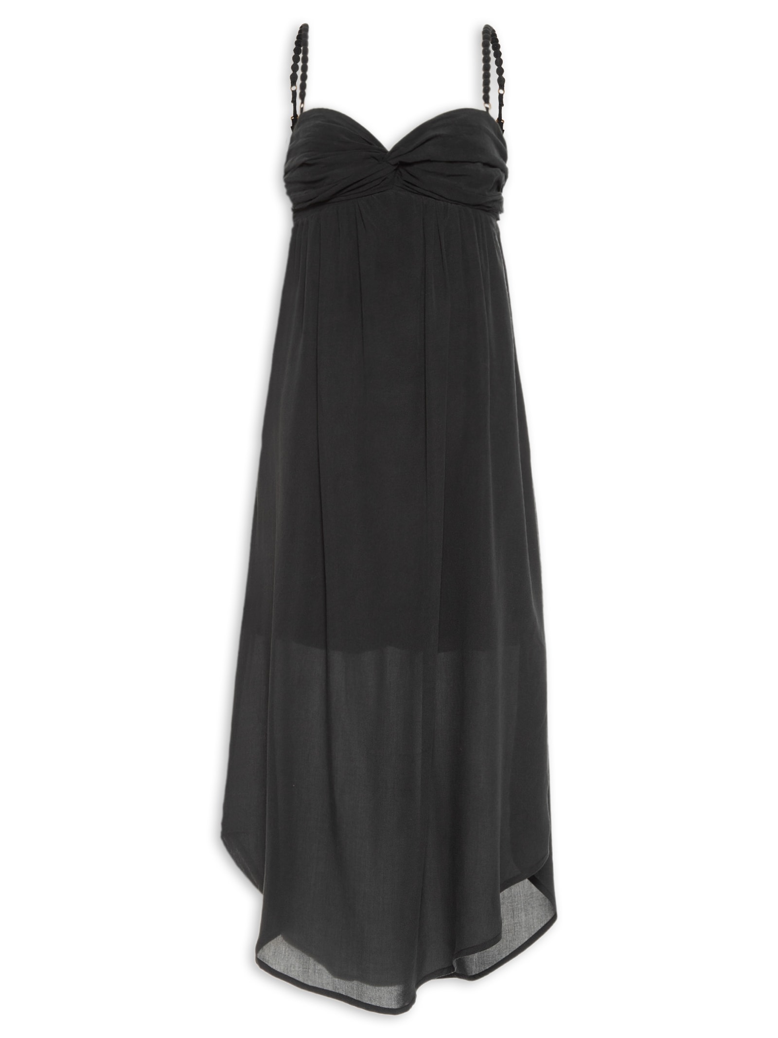 Vestido Midi Busto Franzido Preto Maria Filó