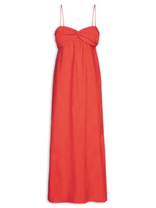 Vestido Midi Busto Franzido – Vermelho