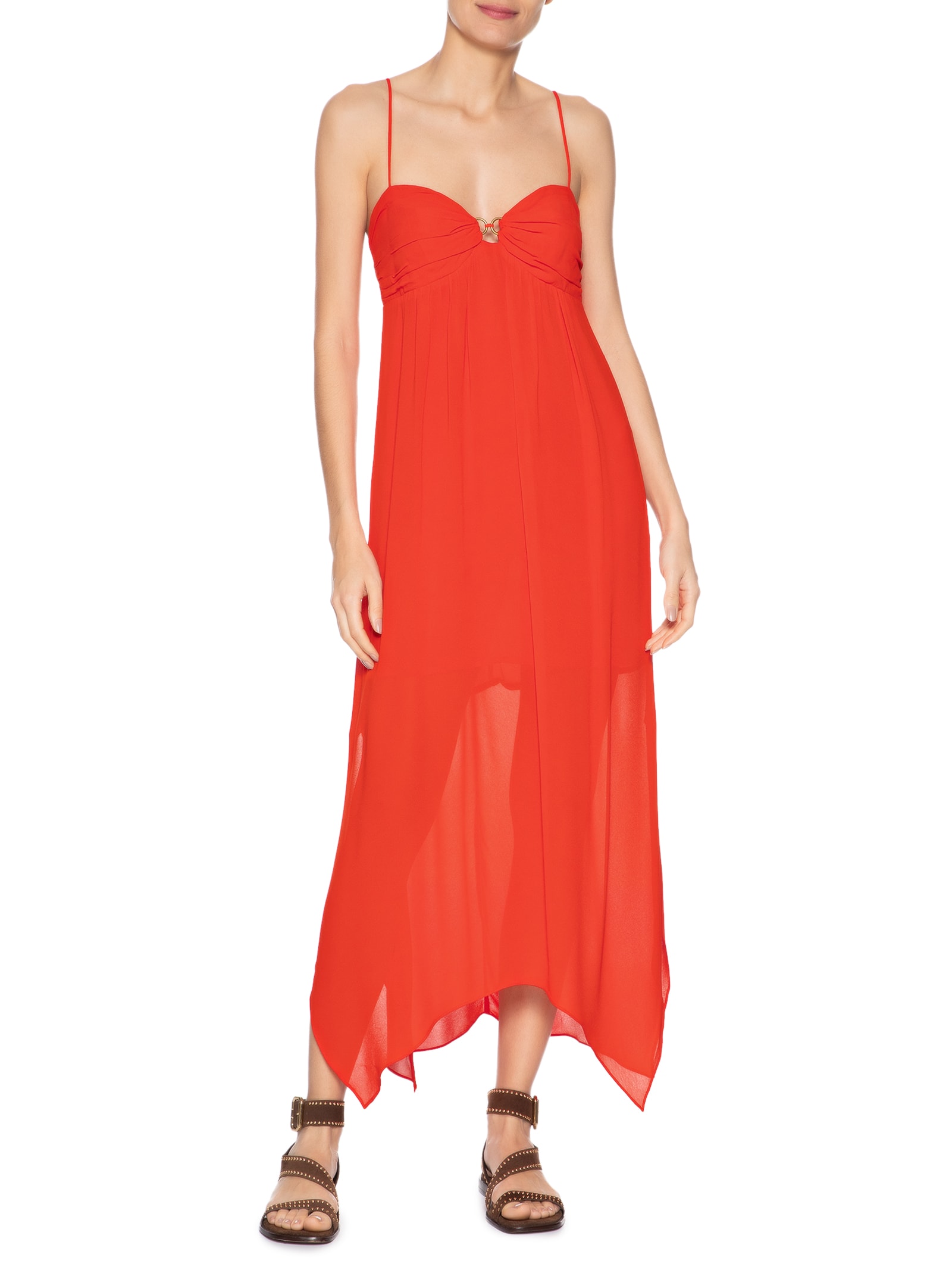 Vestido Midi Busto Franzido Vermelho Maria Filó