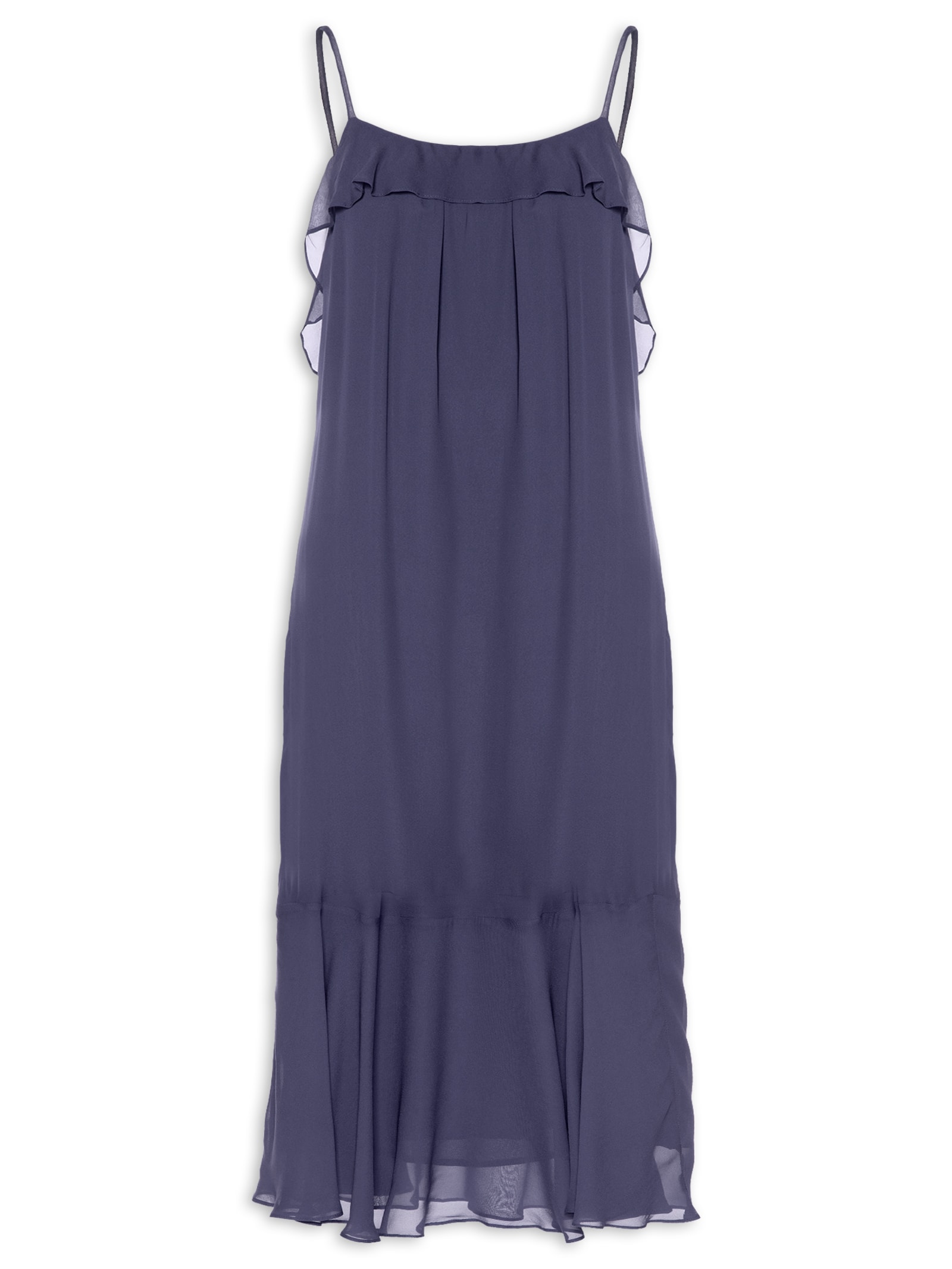 Vestido Midi Camada Decote U Azul Animale