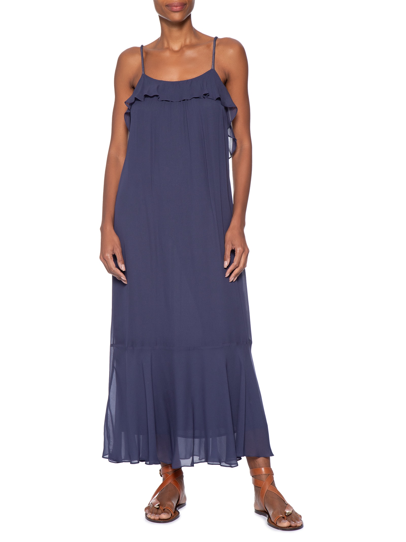 Vestido Midi Camada Decote U Azul Animale