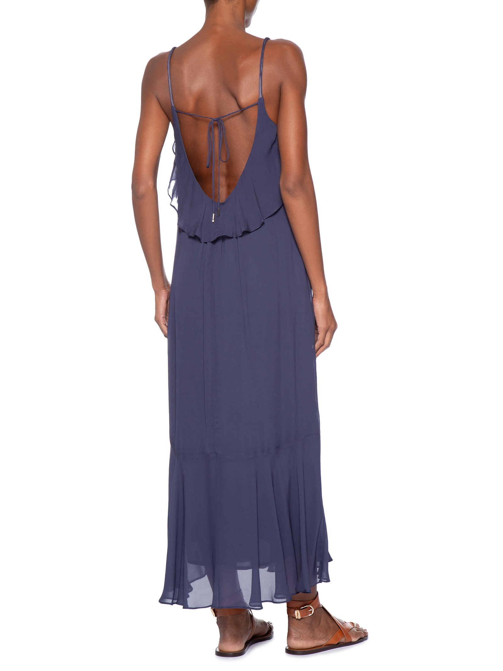 Vestido Midi Camada Decote U Azul Animale