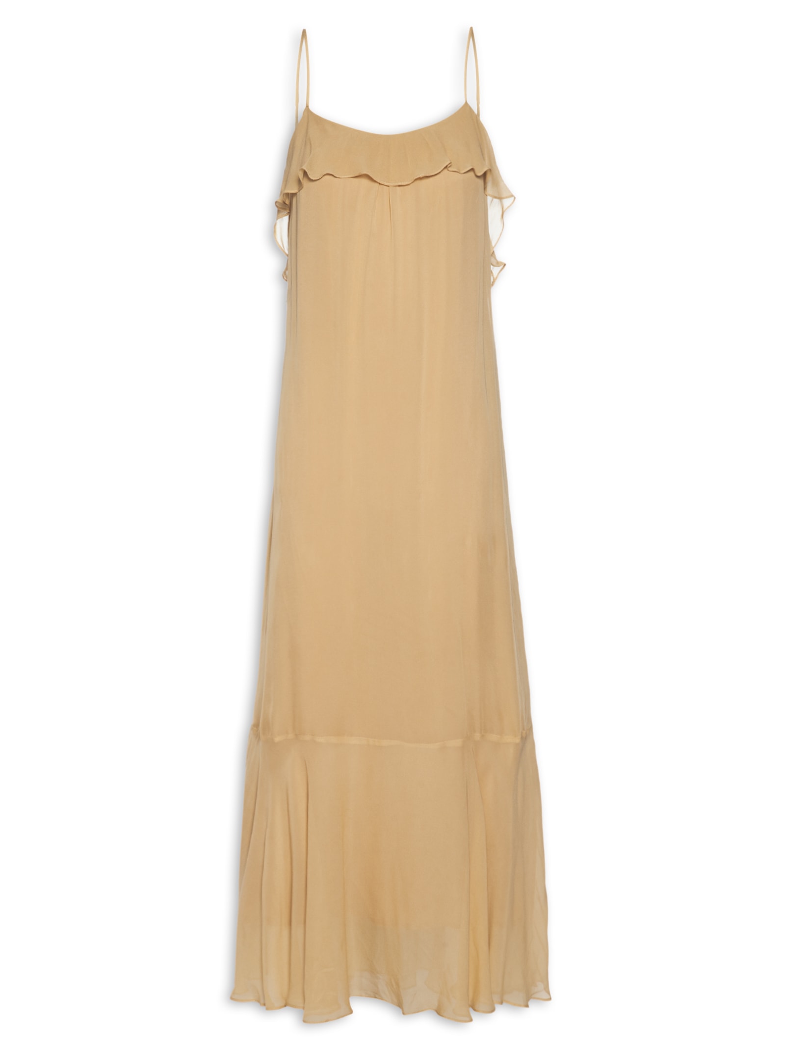 Vestido Midi Camada Decote U Marrom Animale